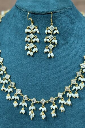 Diamond-Cut Elegance Rice Pearl Drop Necklace Set