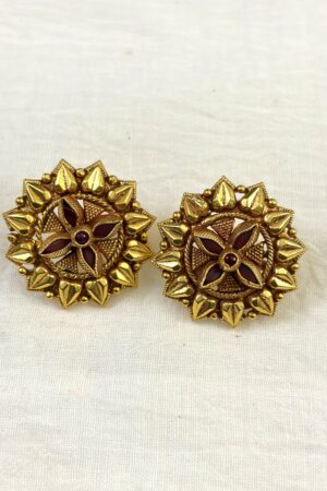 Antique Floral Ruby Stud Earrings