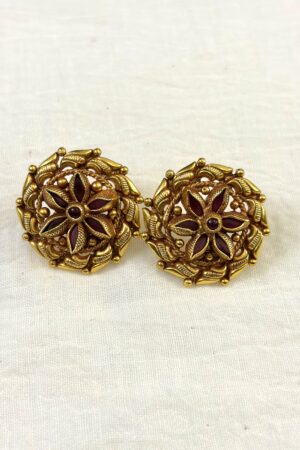 Antique Floral Ruby Stud Earrings