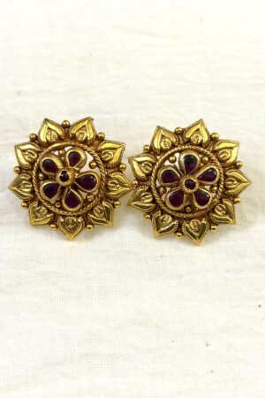 Antique Ruby Bloom Temple Stud Earrings