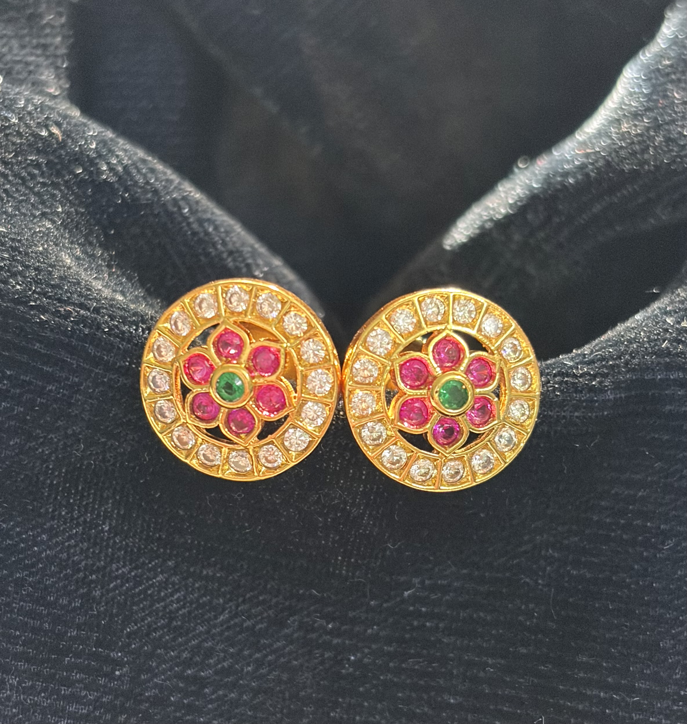 Ruby Blossom Halo Stud Earrings