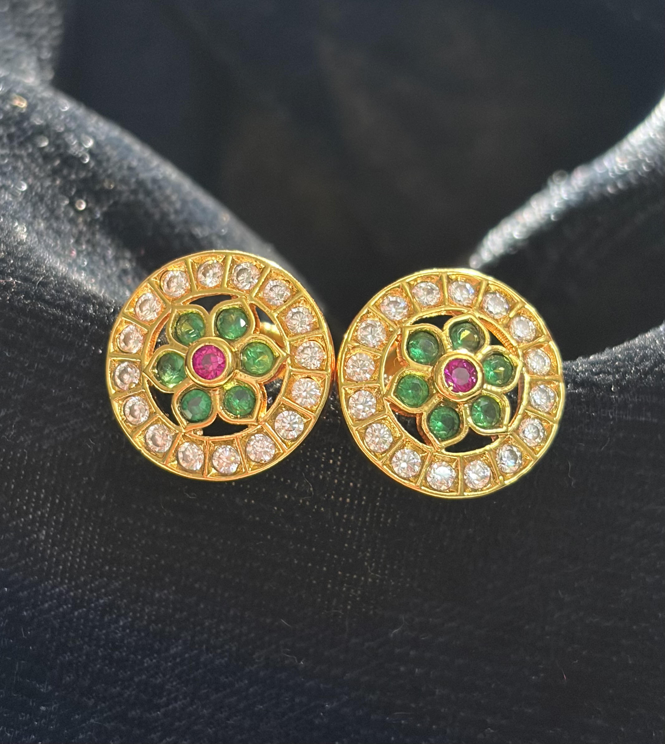Emerald Bloom Halo Stud Earrings