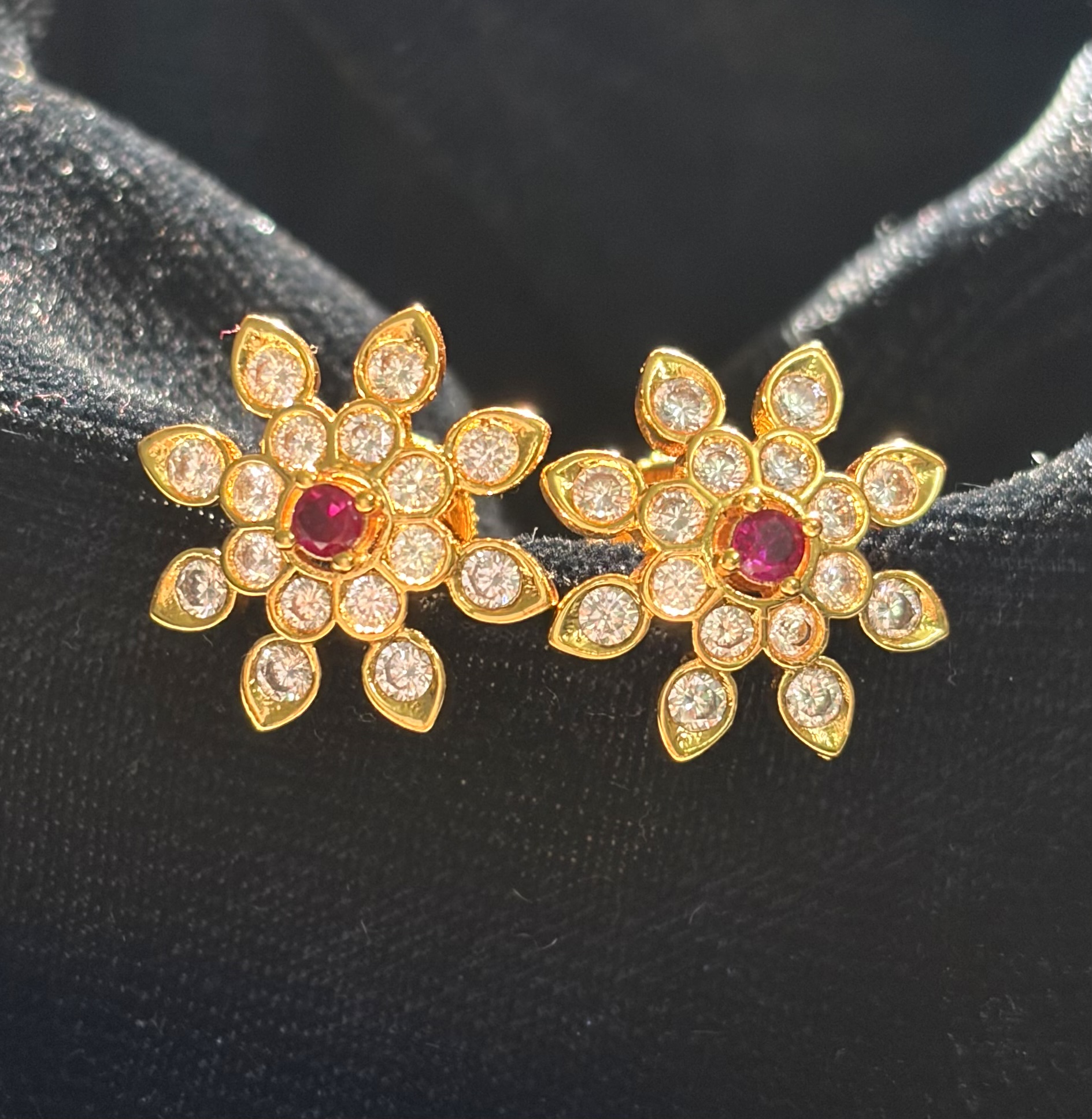 Ruby Starburst Floral Stud Earrings