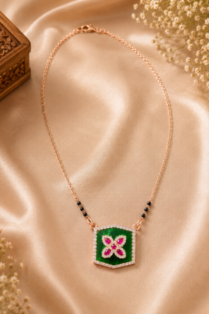 Emerald Blossom Rose Gold Mangalsutra Pendant Chain