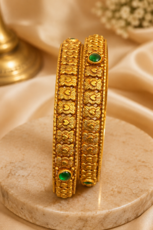 Heritage Floral Nakshi Bangles with Emerald Highlights