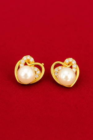 Pearl Swan Heart Stud Earrings