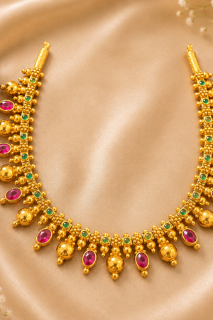 Royal Antique Ruby Beaded Necklace