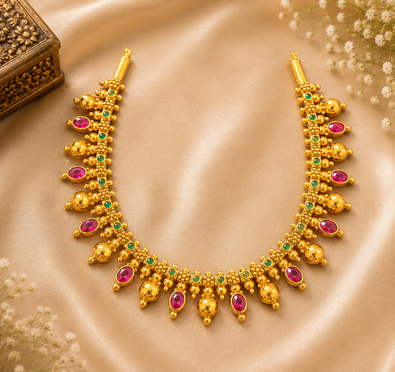 Royal Antique Ruby Beaded Necklace