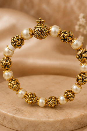 Royal Pearl & Antique Gold Beaded Bracelet