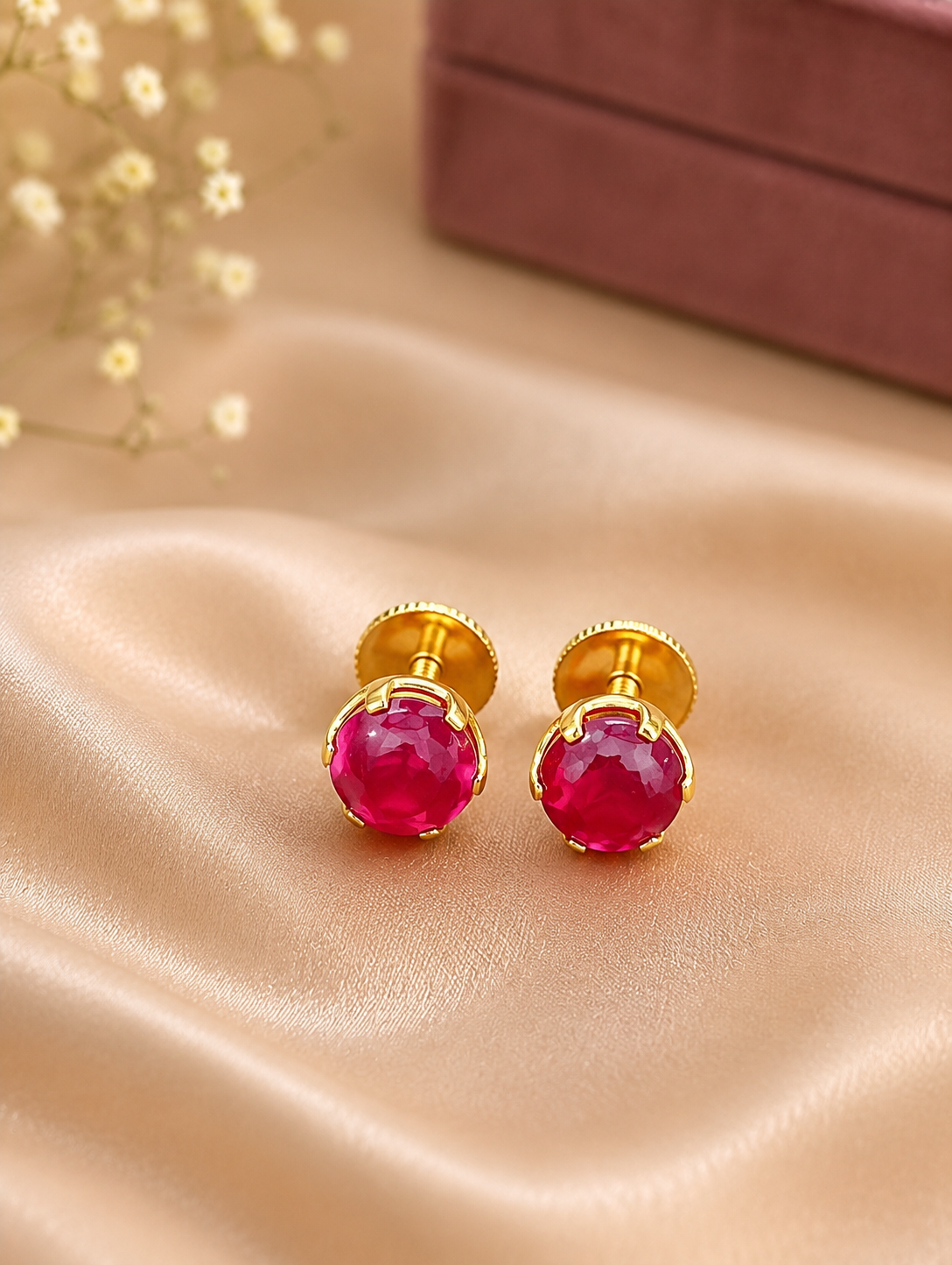 Royal Ruby Solitaire Stud Earrings