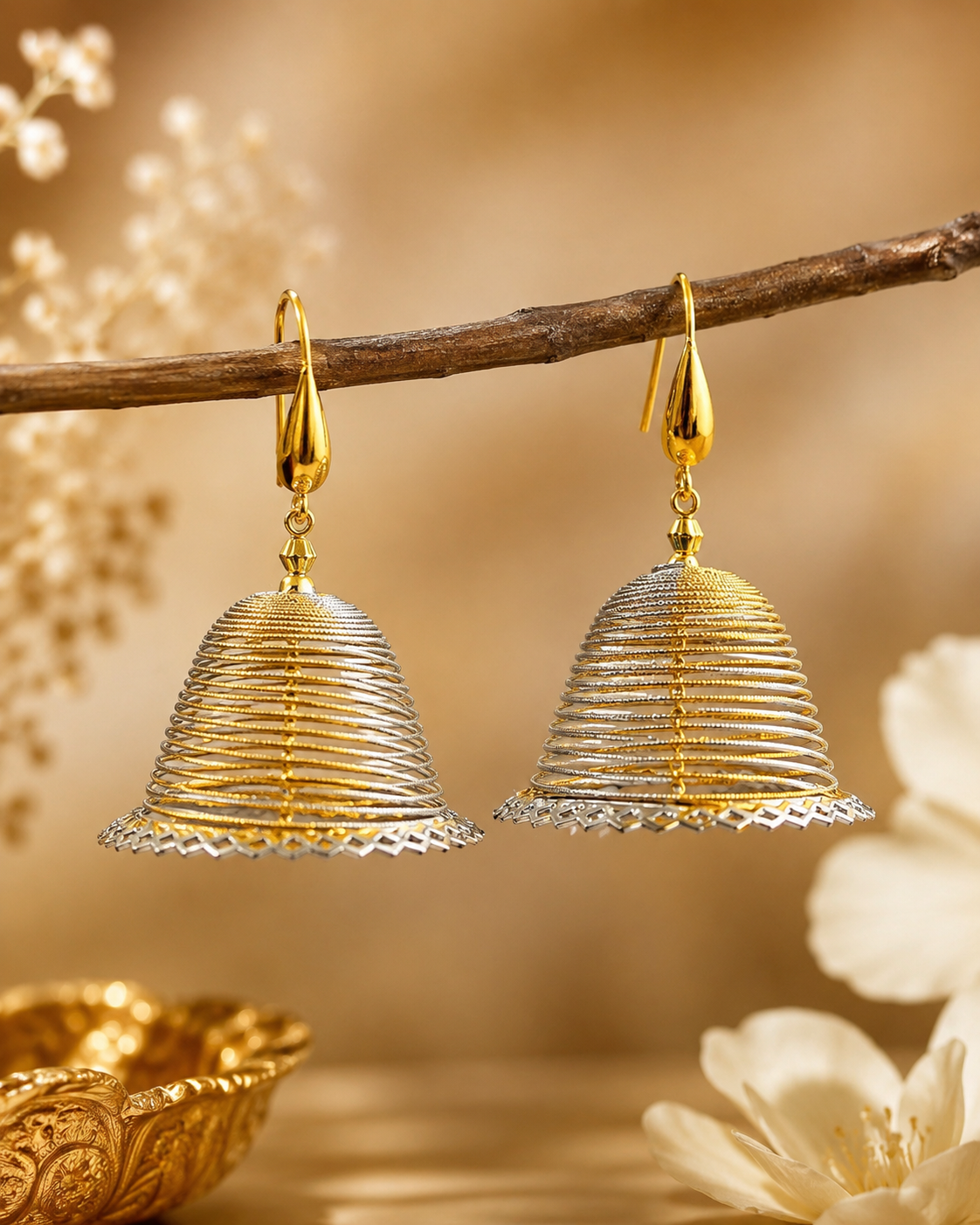 Royal Dual-Tone Spiral Dome Jhumkas