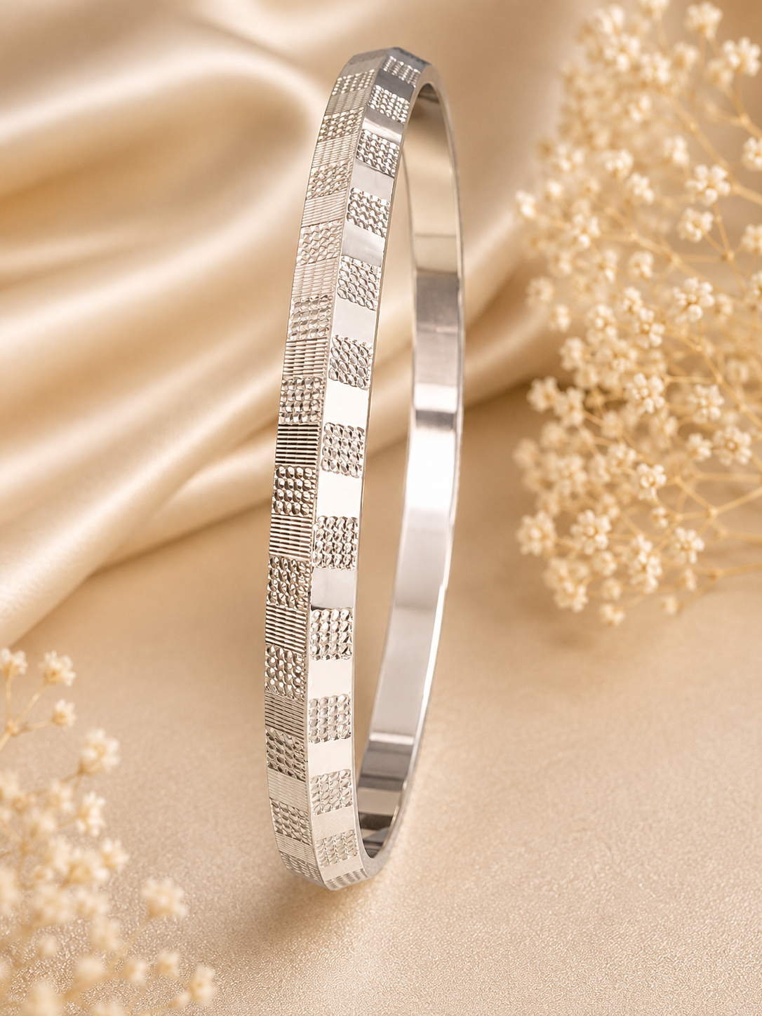 Royal Textured Mosaic Silver Kada