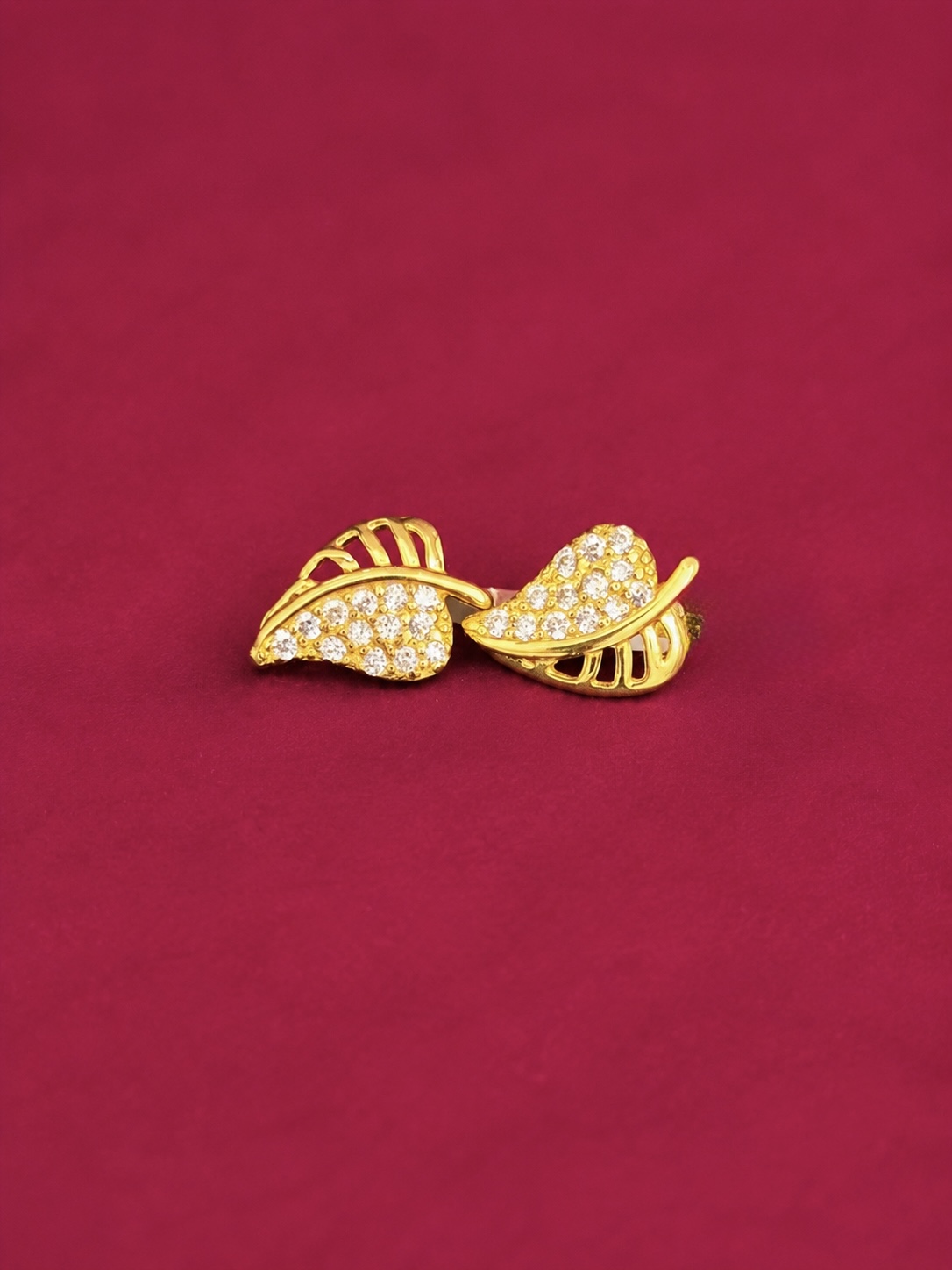 Golden Spark Leaf Stud Earrings