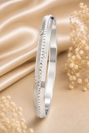 Royal Floral Bead Edge Silver Kada