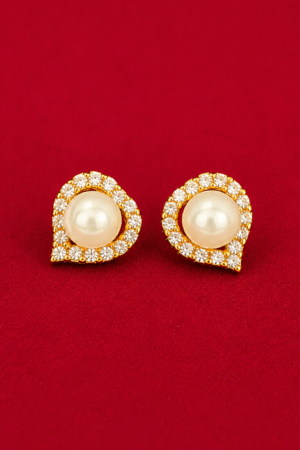 Pearl Halo Heart Stud Earrings