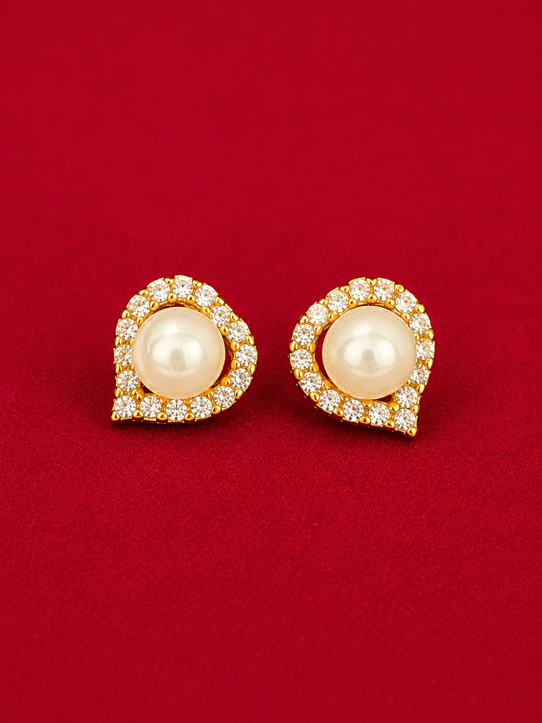 Pearl Halo Heart Stud Earrings
