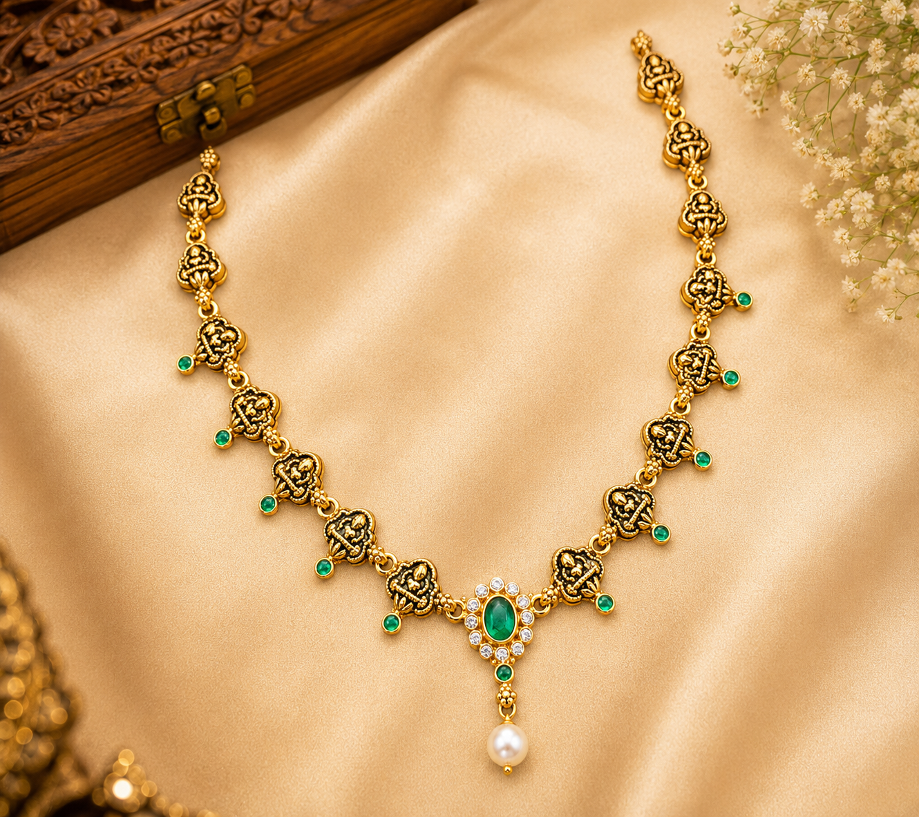 Divine Lakshmi Emerald Antique Necklace