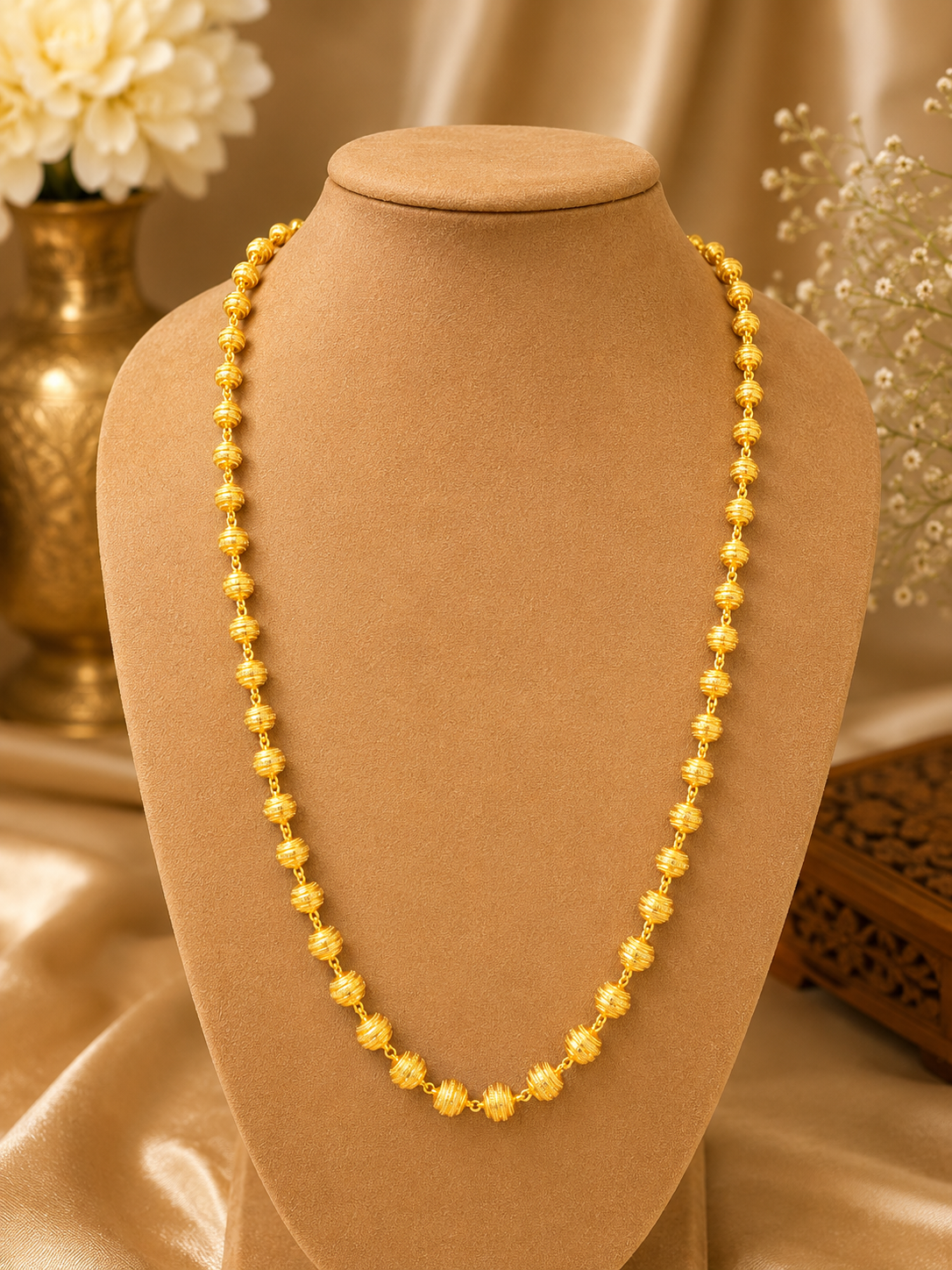 Royal Ribbed Gold Beads Mala(24 inch)