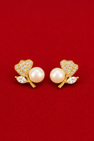 Pearl Blossom Leaf Stud Earrings