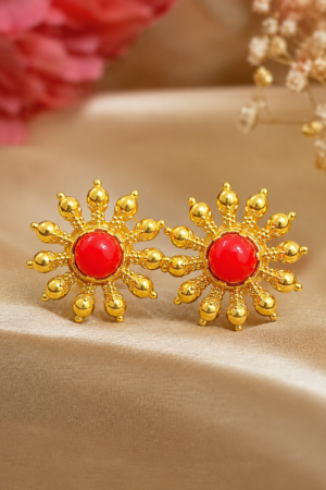 Radiant Coral Sunburst Stud Earrings