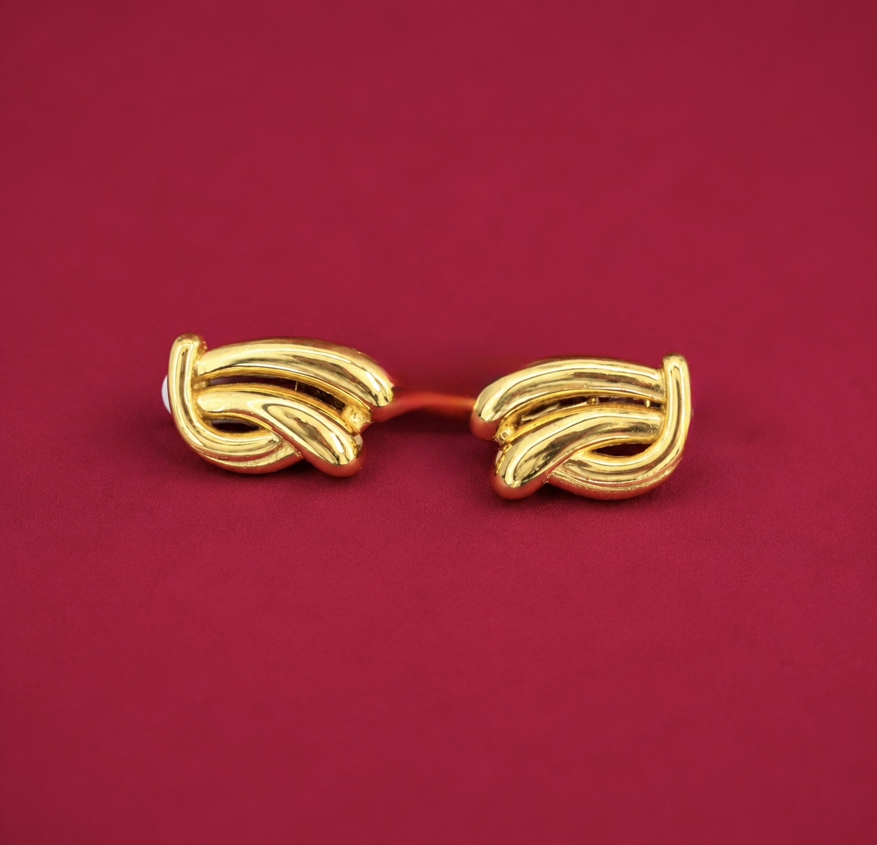 Elegant Triple Wave Gold Stud Earrings