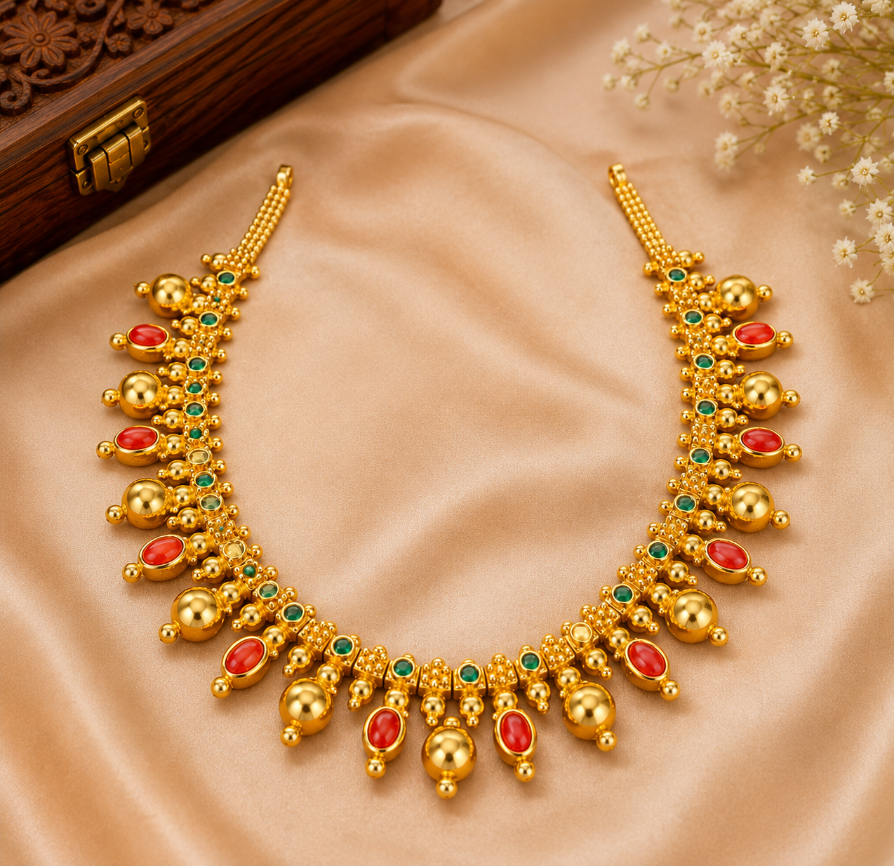 Royal Coral Antique Gold Necklace