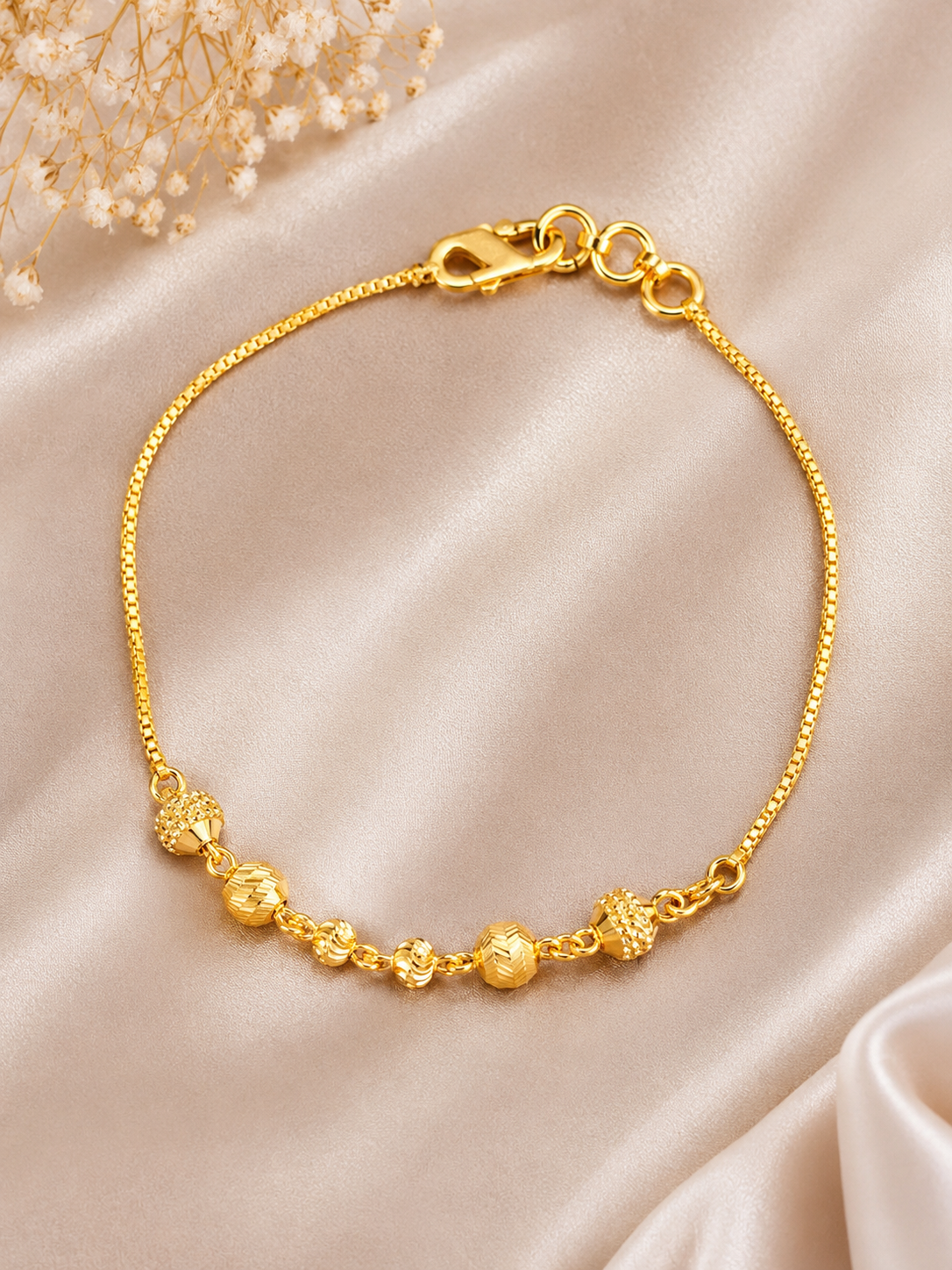 Regal Dual-Texture Gold Bead Bracelet