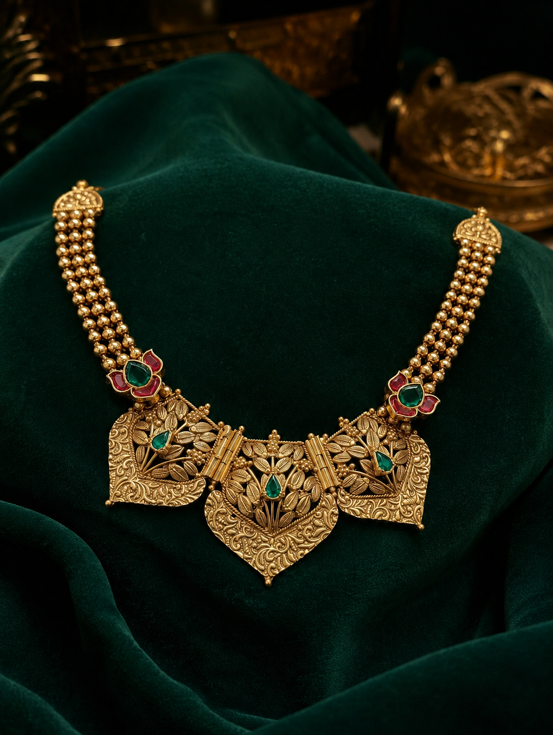 Regal Lotus Heritage Beaded Temple Necklace