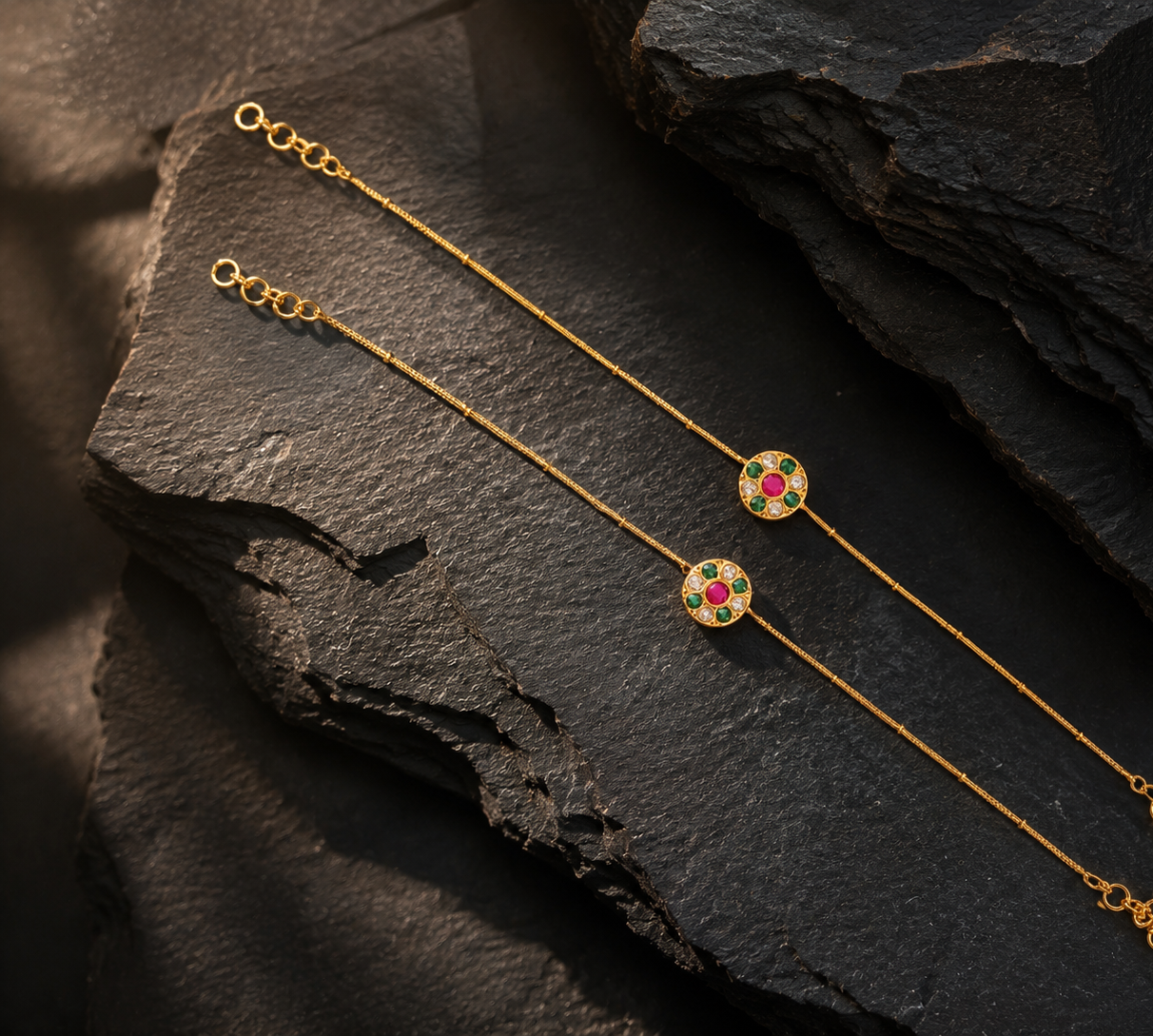 Navaratna Radiance Gold Chain Anklets