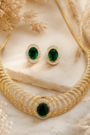 Royal Emerald Halo Collar Necklace Set