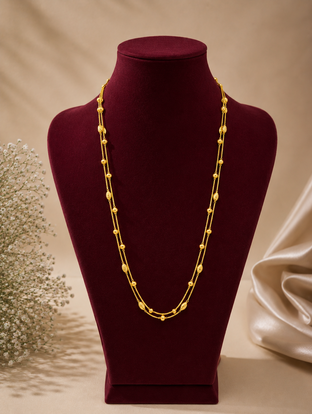Royal Dual-Strand Beaded Gold Chain(16 inch)