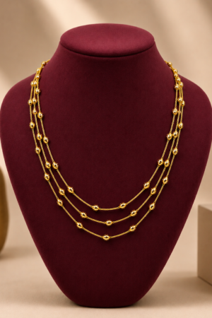 Royal Triple-Strand Gold Beaded Chain(18 inch)