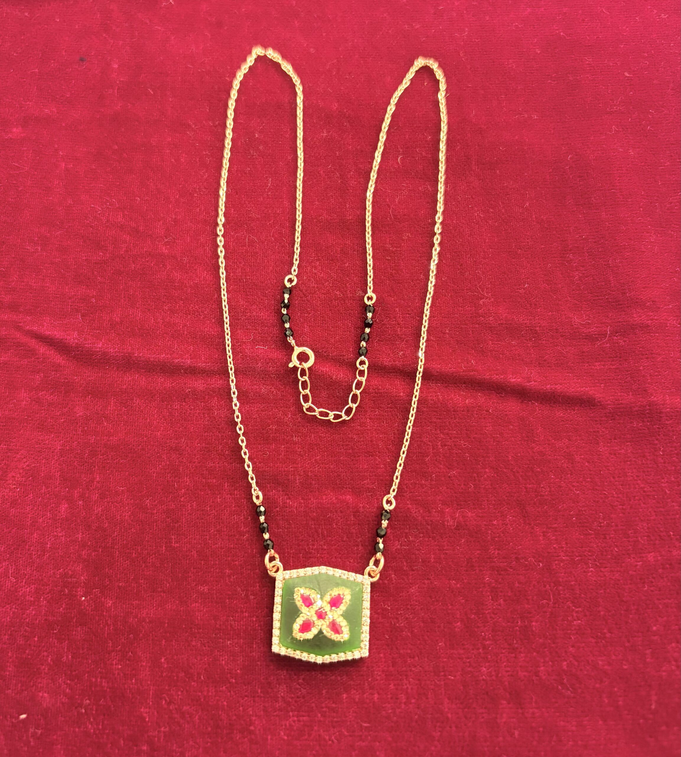 Emerald Blossom Rose Gold Mangalsutra Pendant Chain - Image 2