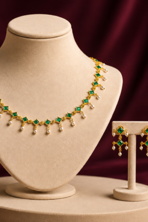 Emerald Pearl Cascade Necklace Set