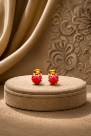 Radiant Coral Glow Solitaire Stud Earrings