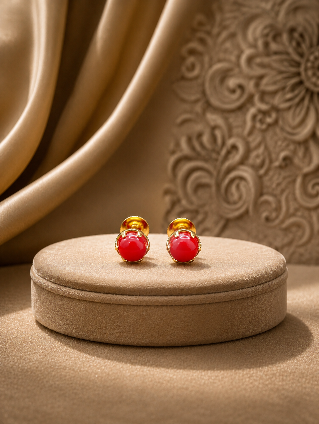 Radiant Coral Glow Solitaire Stud Earrings