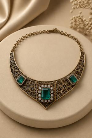 Regal Emerald Filigree Statement Necklace