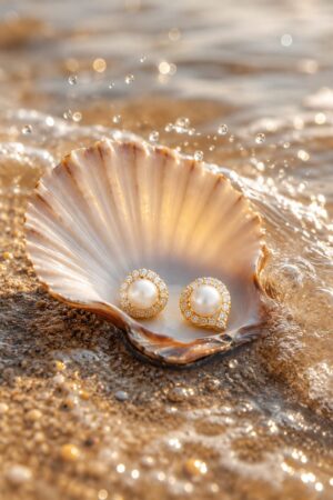 Pearl Halo Heart Stud Earrings