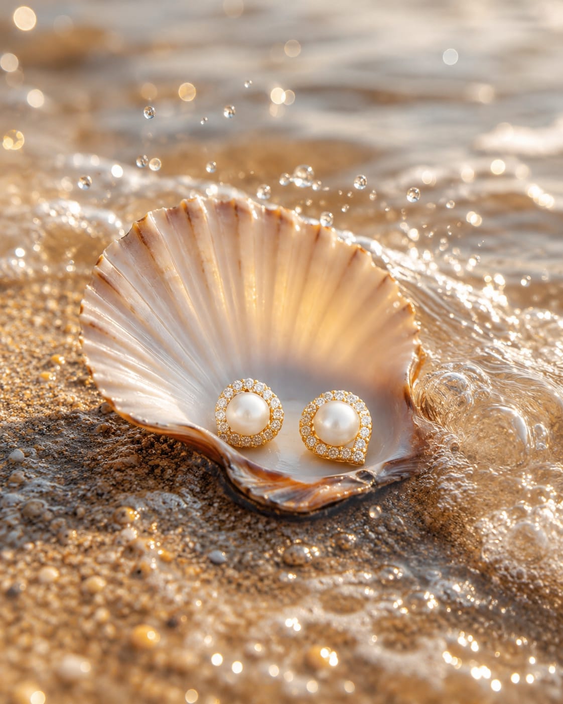 Pearl Halo Heart Stud Earrings