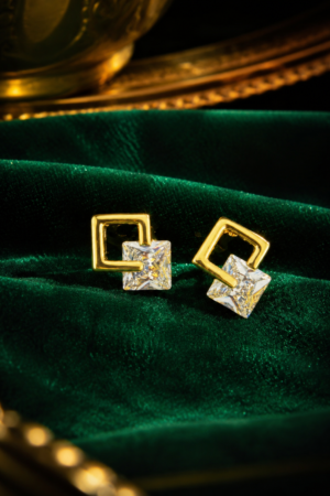 Modern Geometric Crystal Square Stud Earrings