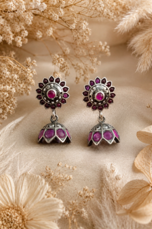 Antique Ruby Blossom Jhumka Earrings