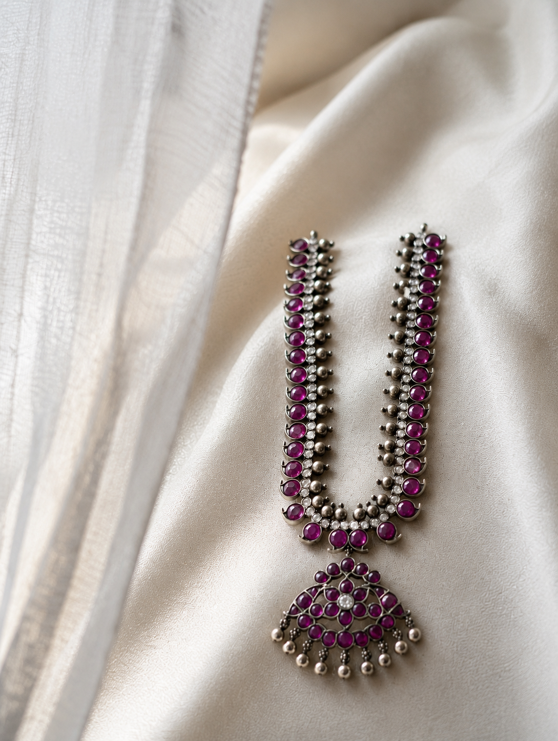 Royal Ruby Bloom Antique Pendant Necklace
