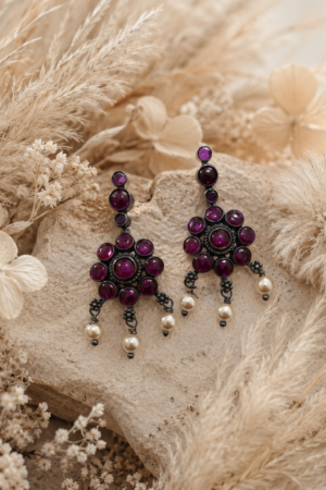Royal Amethyst Bloom Pearl Drop Earrings