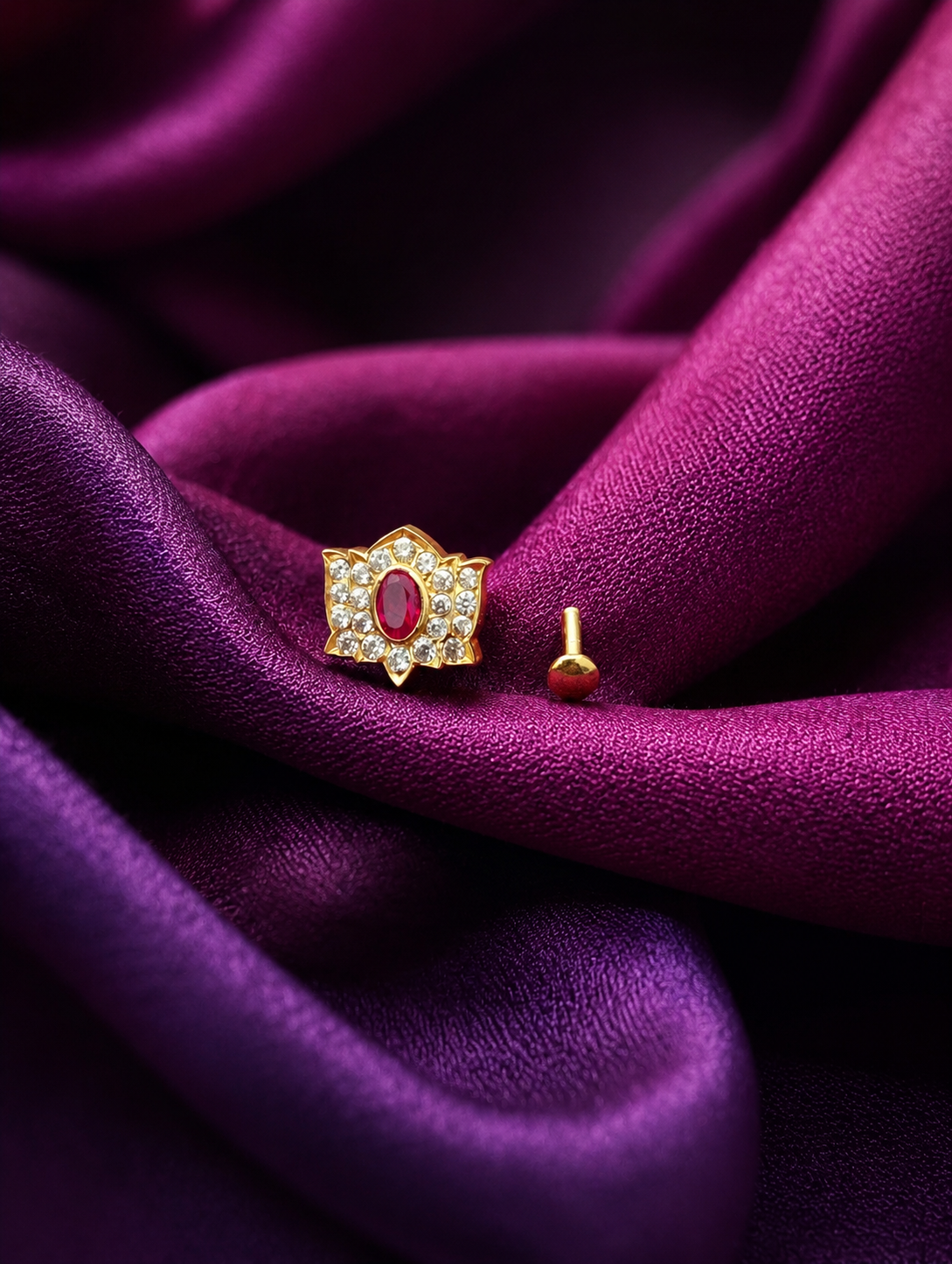 Regal Ruby Lotus Nose Pin