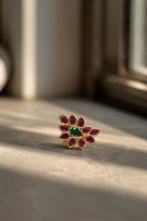 Royal Ruby Blossom Floral Nose Pin