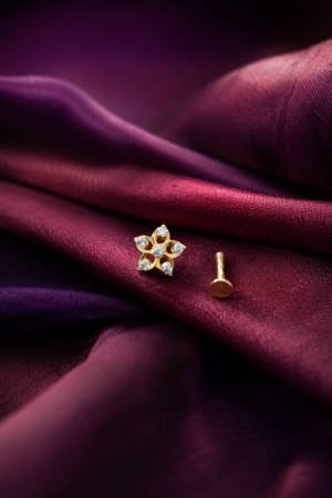 Golden Petal Sparkle Floral Nose Pin