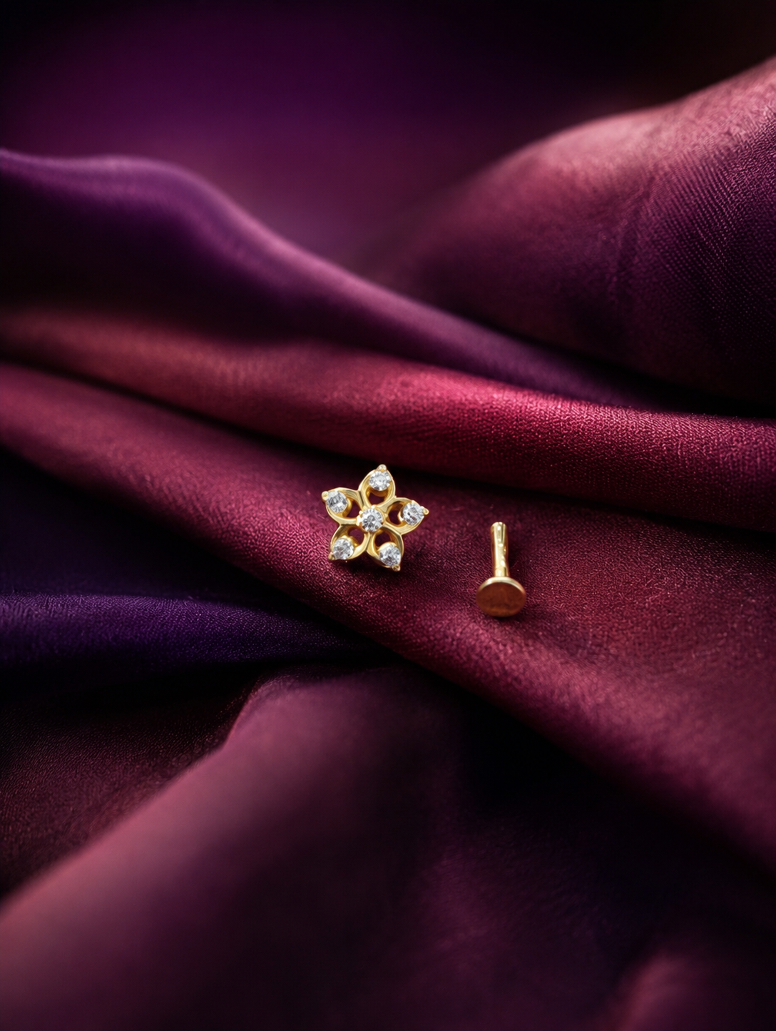 Golden Petal Sparkle Floral Nose Pin