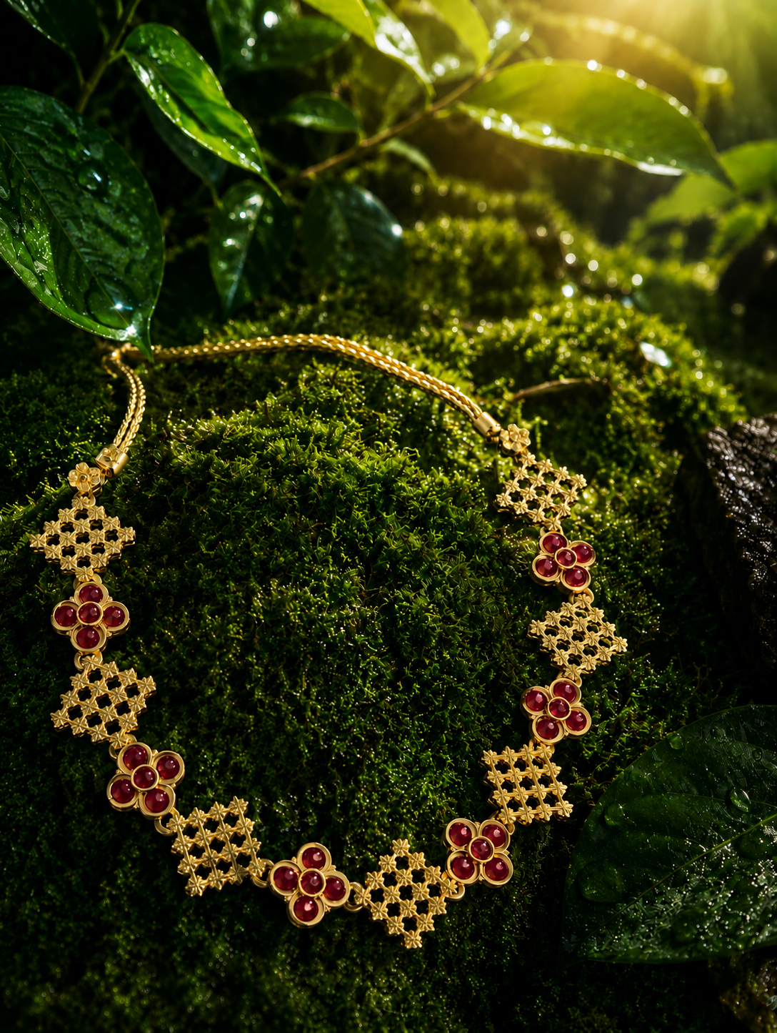 Ruby Blossom Heritage Lattice Necklace
