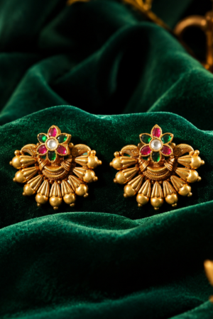 Royal Navaratna Blossom Antique Stud Earrings