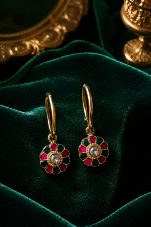 Emerald Ruby Blossom Hoop Drop Earrings